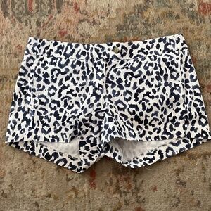 J. crew stretch classic chino shorts, blue cheetah print, size 6